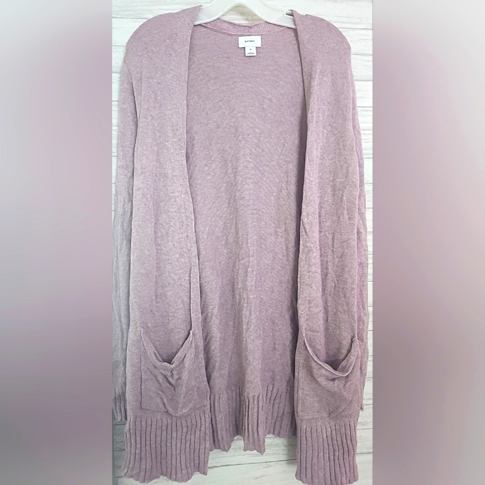 Old Navy Long Line Open Front Light Purple Sweater Women's Medium Comfy Pockets